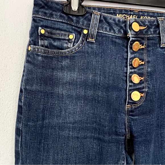 Michael Kors Selma Flare Button Front High Rise Jeans Blue Size 4 - Picture 7 of 15